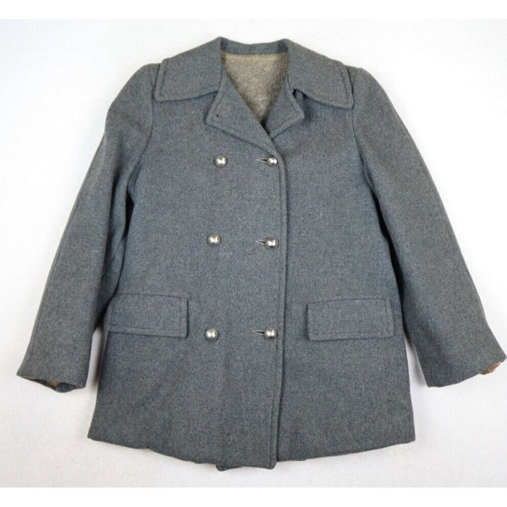 VINTAGE 60s WOMEN'S GRAY DOUBLE-BREASTED WOOL PEA COAT PEACOAT - SIZE S